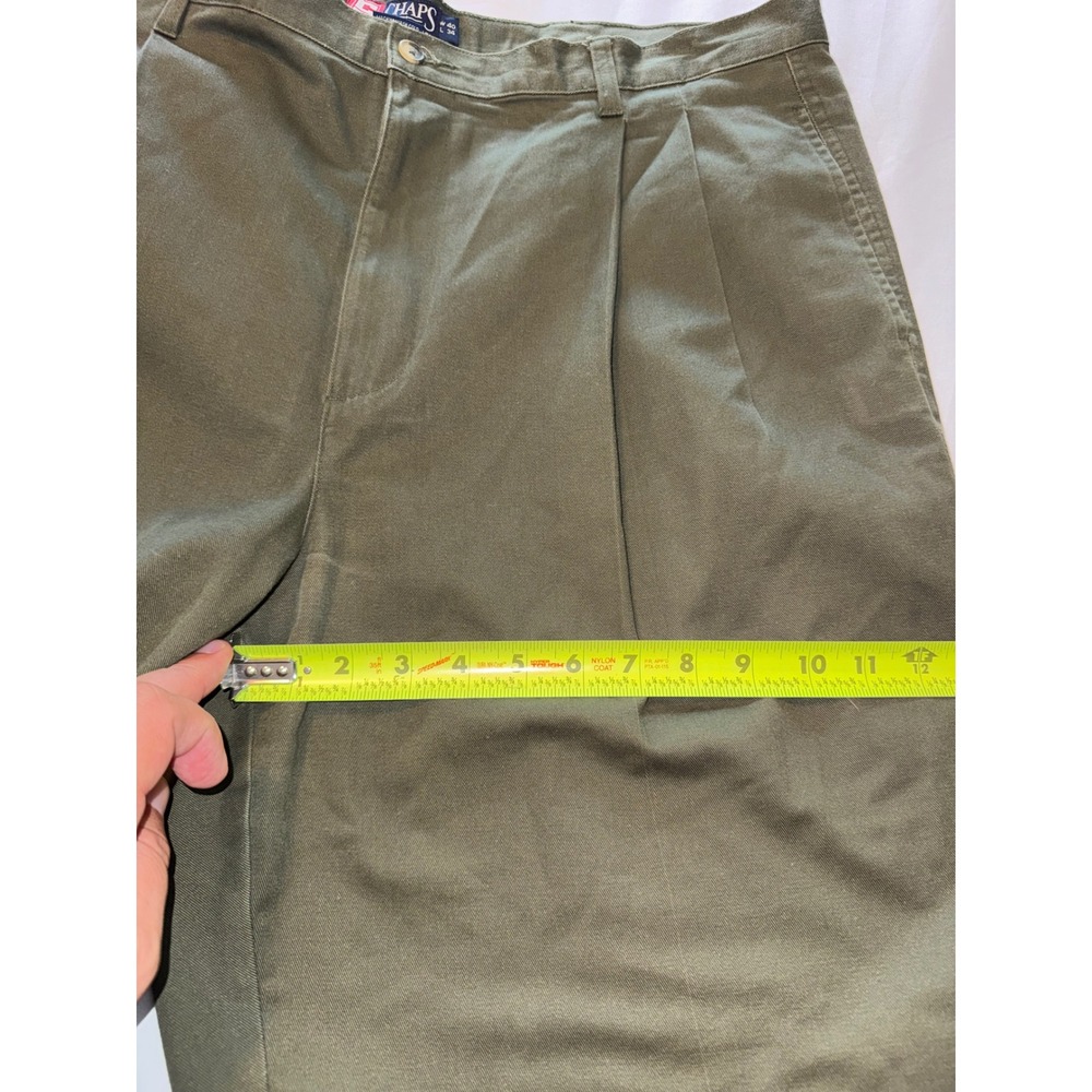 Chaps Ralph Lauren Mens 40x34 Pleated Chino Pants Olive Green Cuffed Trousers - Picture 6 of 7